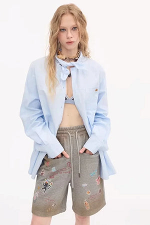 Cartoon Animal Distressed Pants