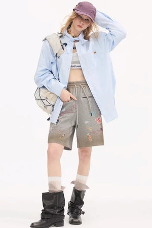 Cartoon Animal Distressed Pants