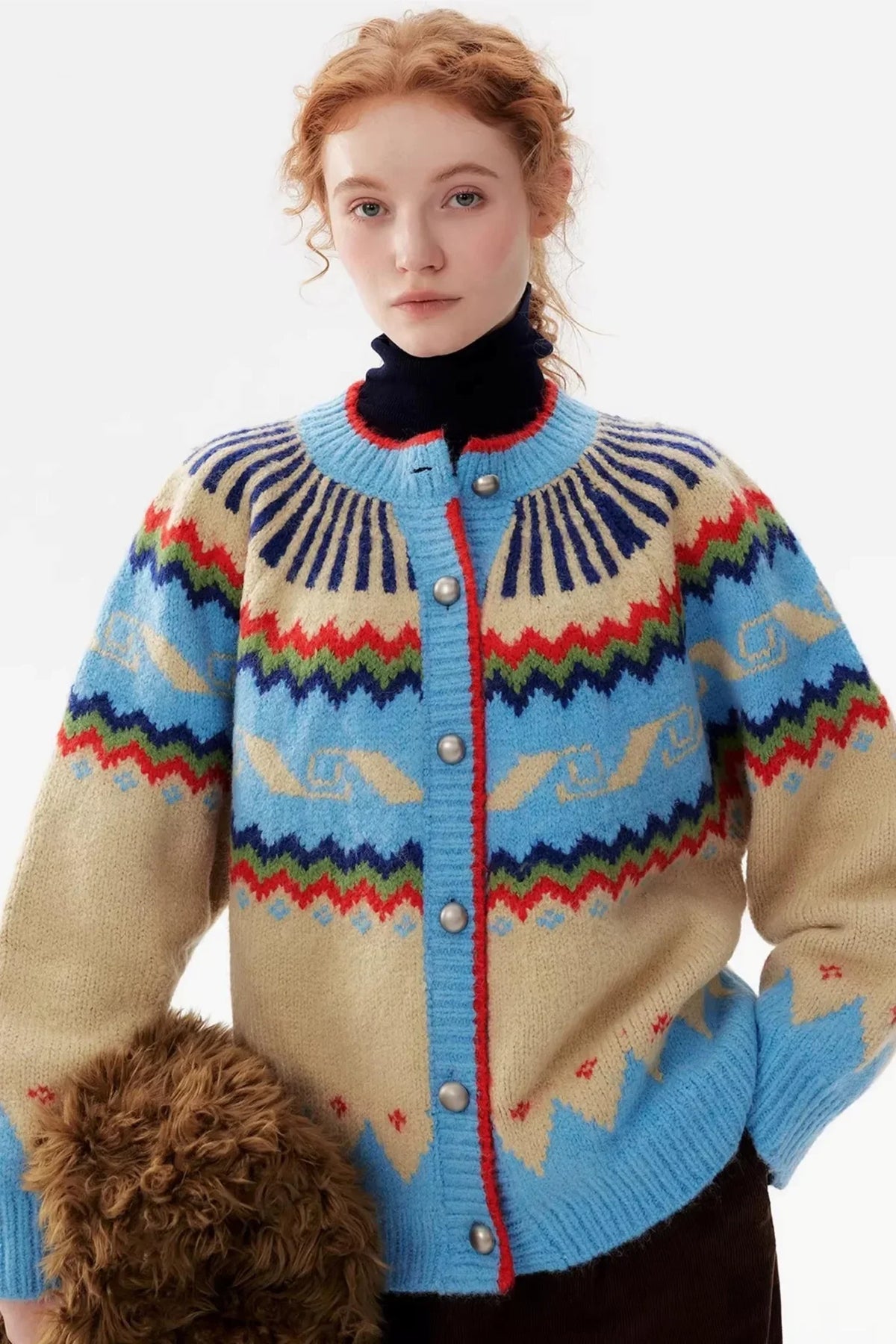 Cartoon Color-Blocked Wool Cardigan