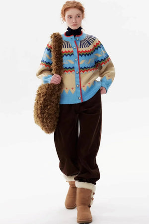 Cartoon Color-Blocked Wool Cardigan
