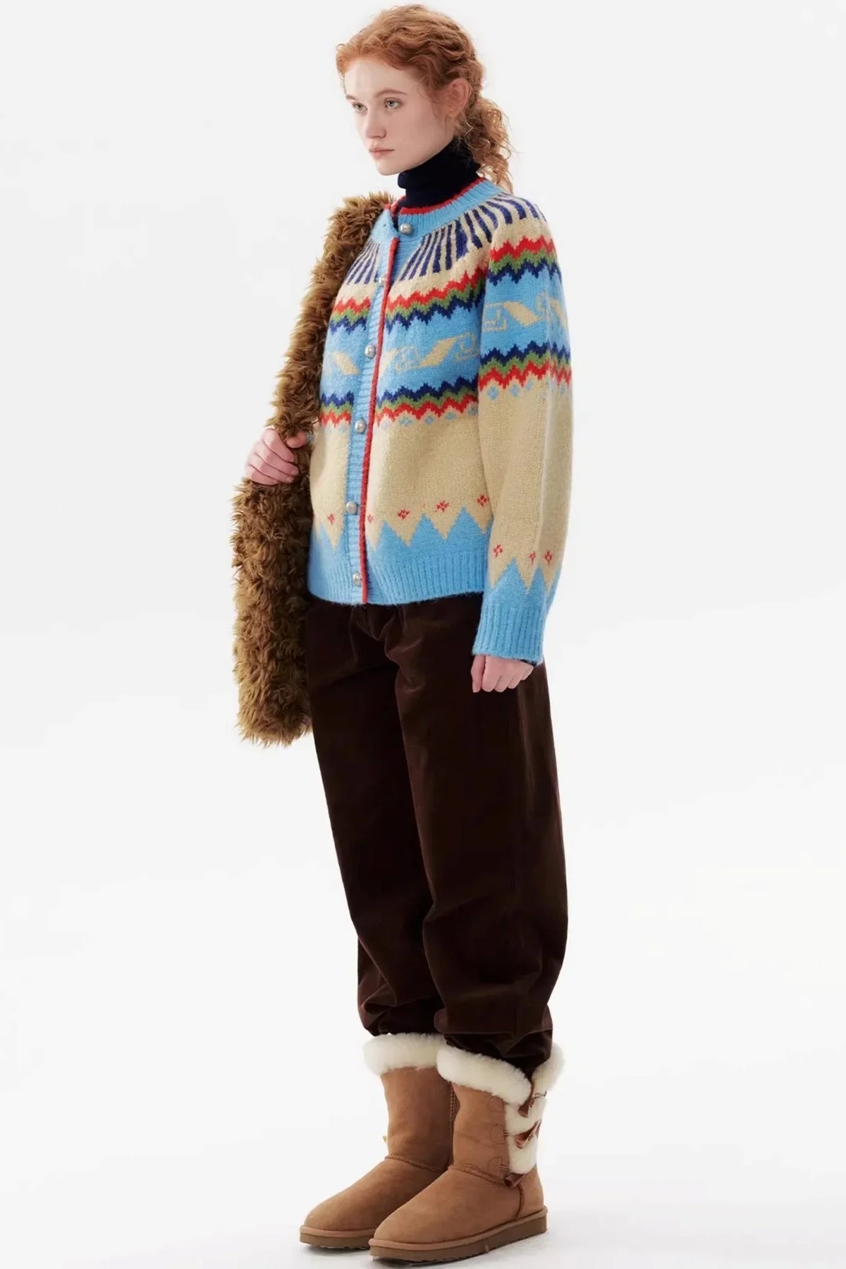 Cartoon Color-Blocked Wool Cardigan