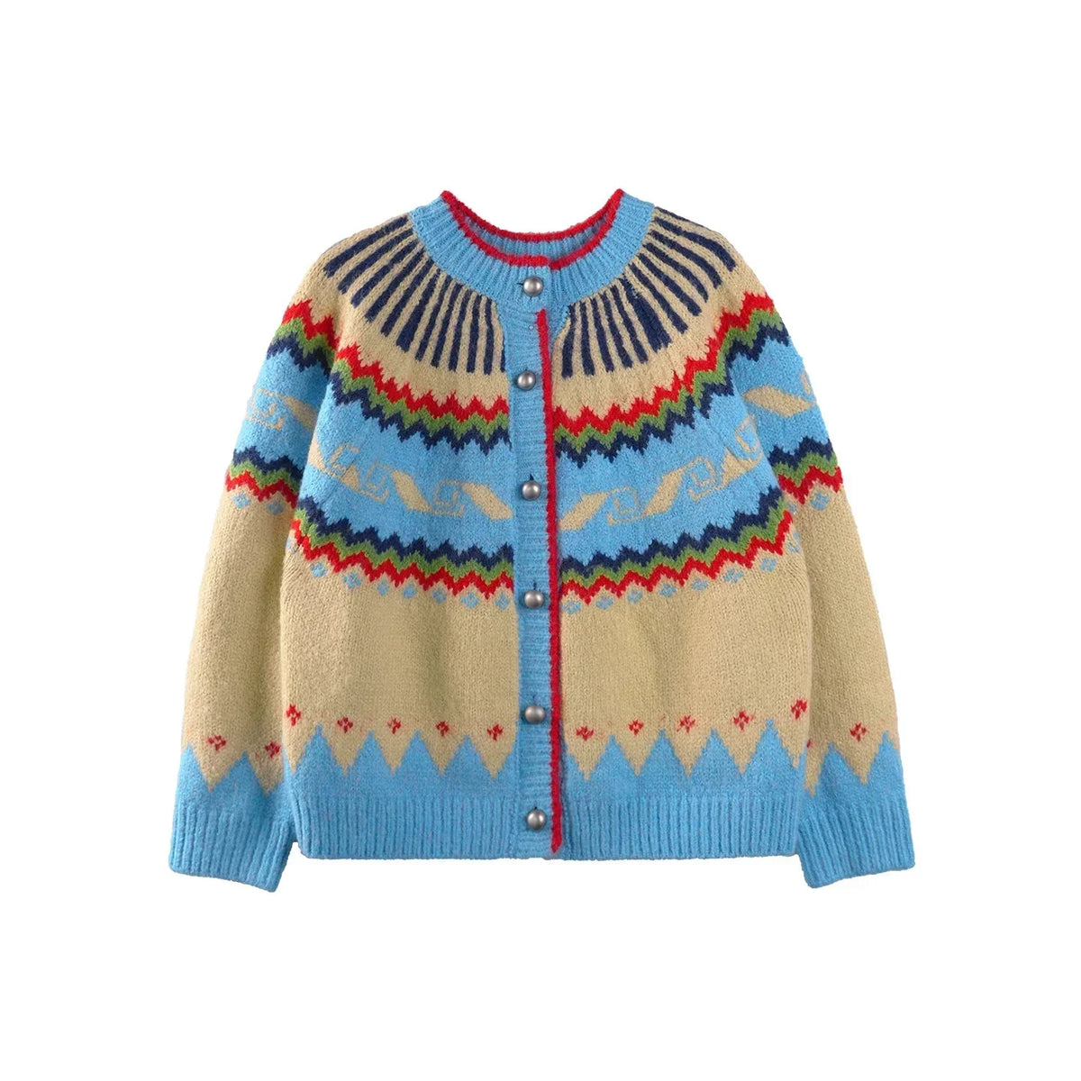 Cartoon Color-Blocked Wool Cardigan