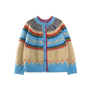 Cartoon Color-Blocked Wool Cardigan