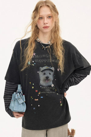Cartoon Rhinestone Cotton T-Shirt