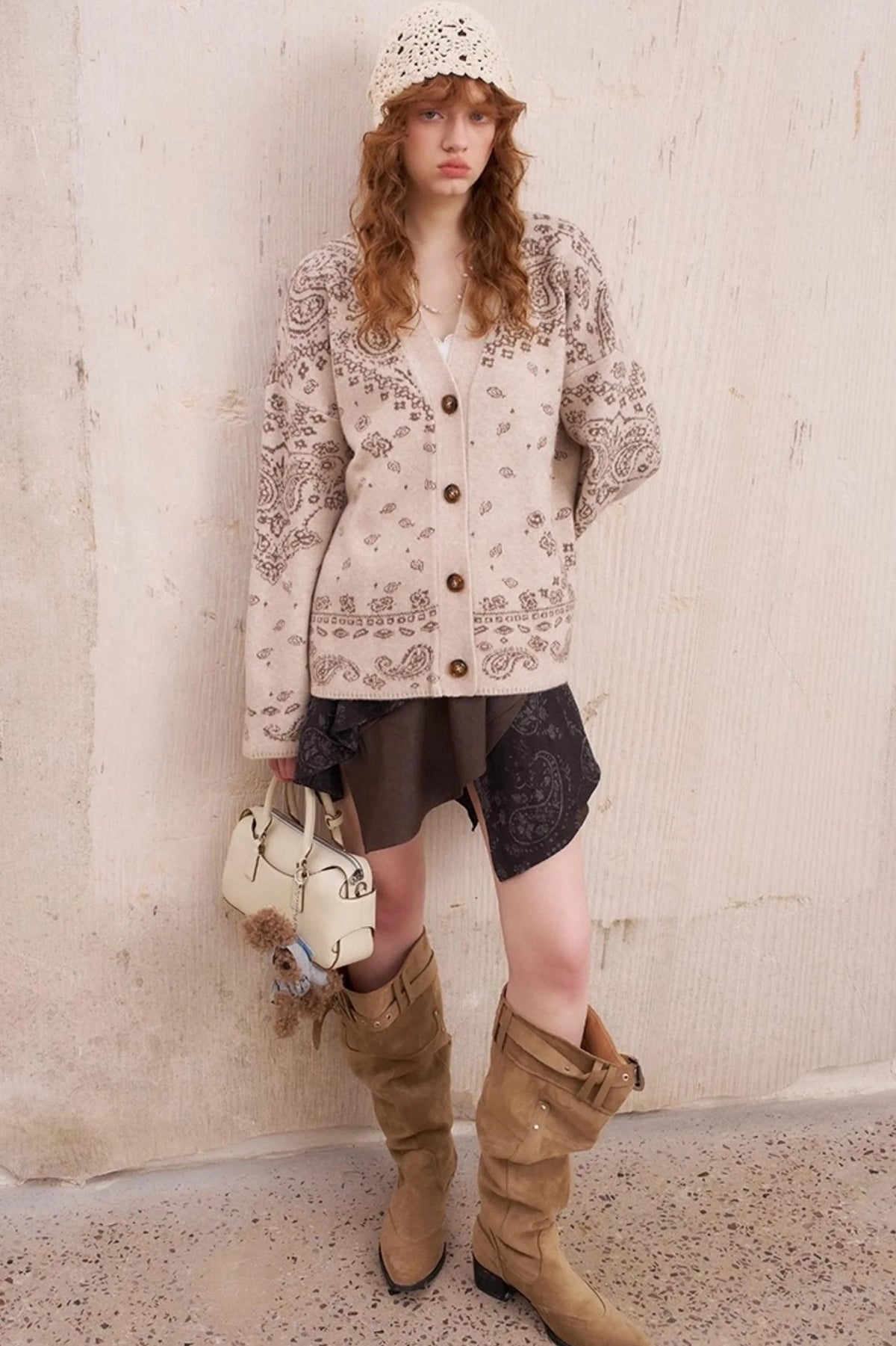 Cashew Flower V-Neck Premium Knit Cardigan