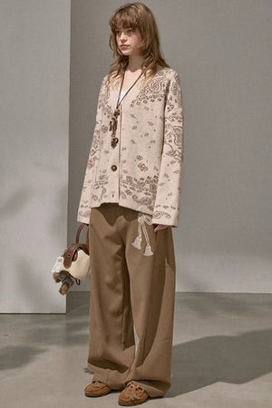 Cashew Flower V-Neck Premium Knit Cardigan