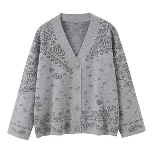 Cashew Flower V-Neck Premium Knit Cardigan