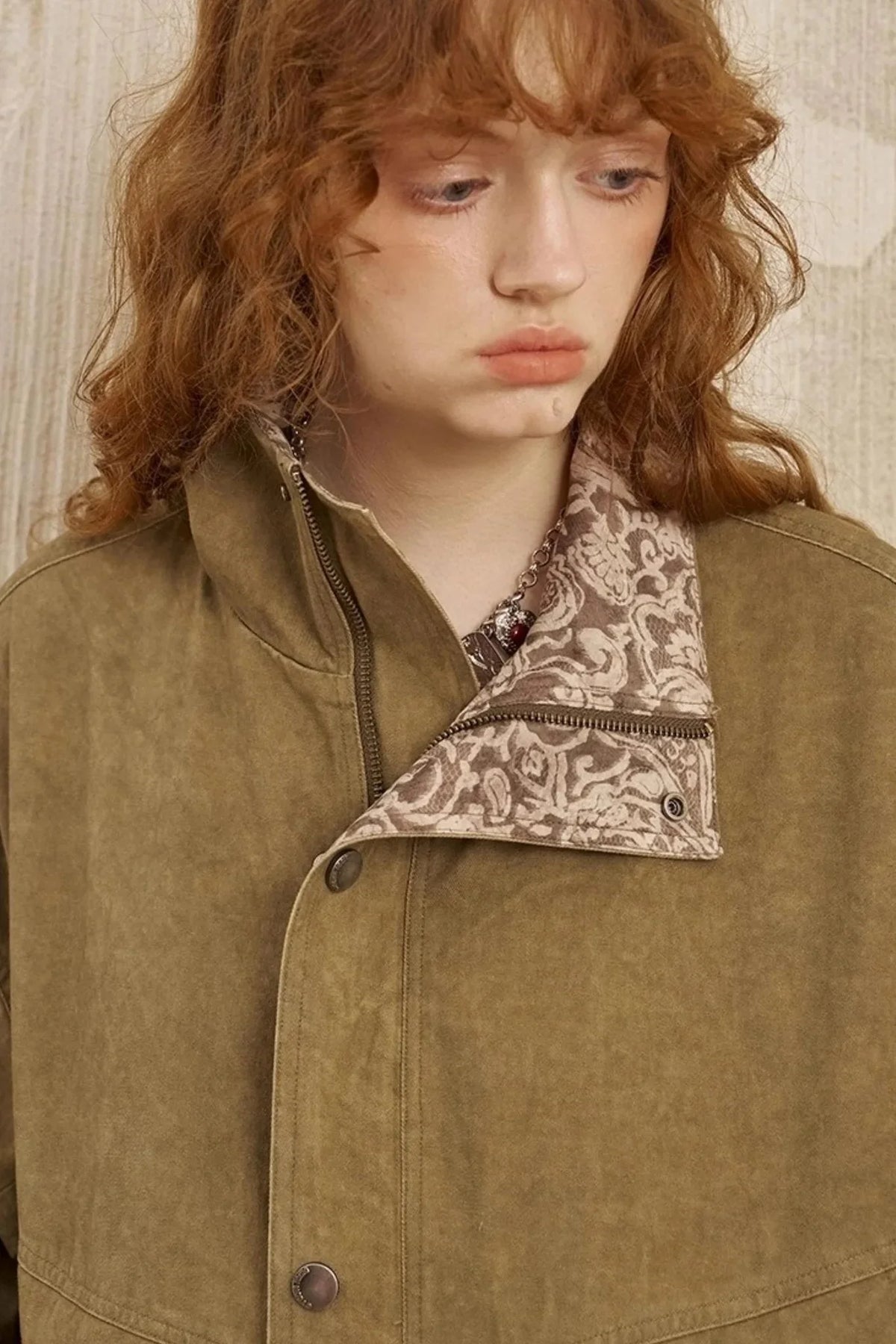 Cashew Flower Washed Stand Collar Jacket