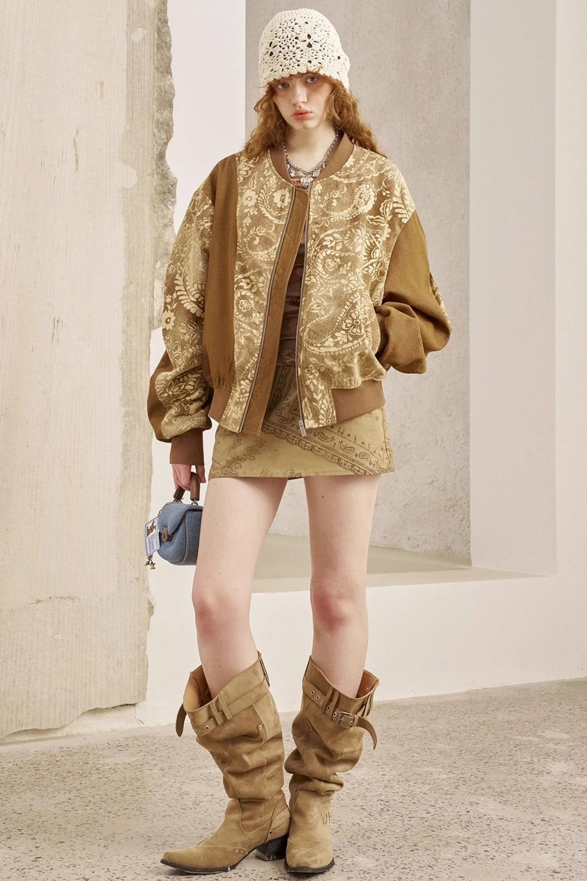 Cashew Print Long Sleeve Flight Jacket