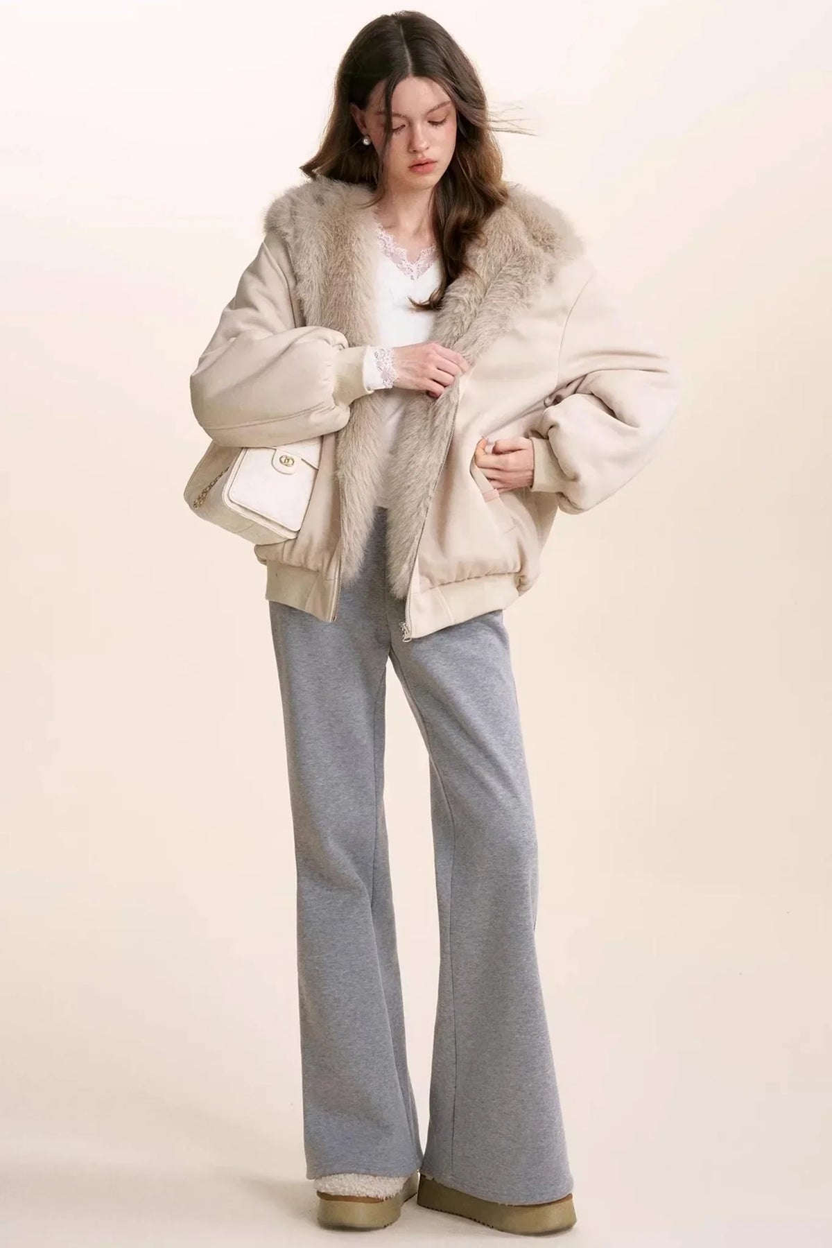Cashmere Velvet Lace Flared Pants