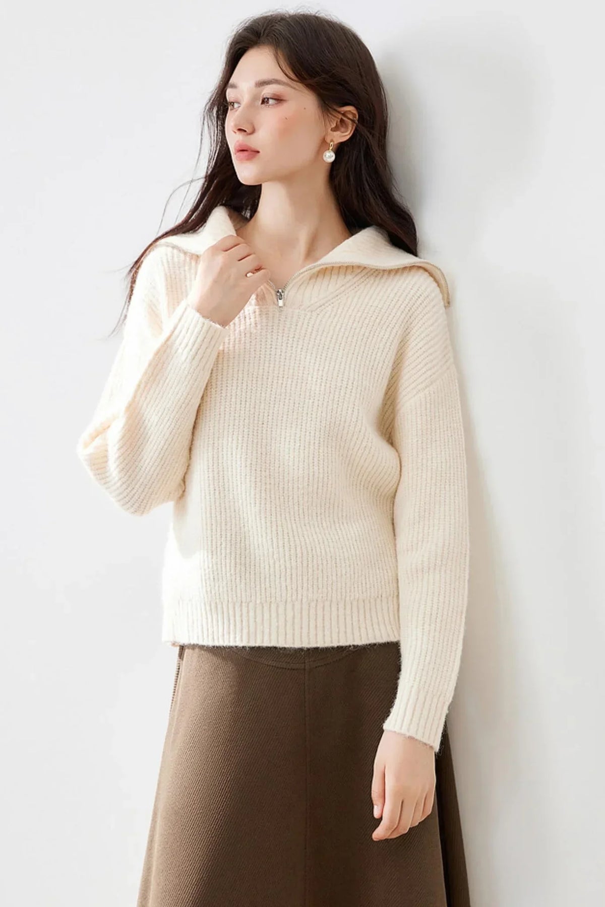 Casual Half-Zip Lapel Knitted Sweater