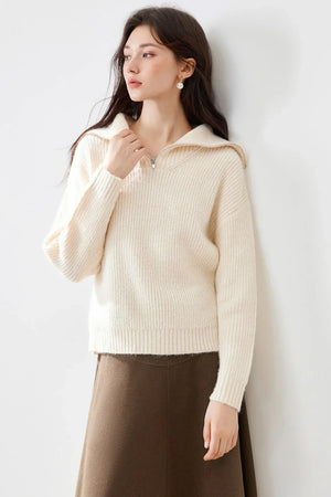 Casual Half-Zip Lapel Knitted Sweater