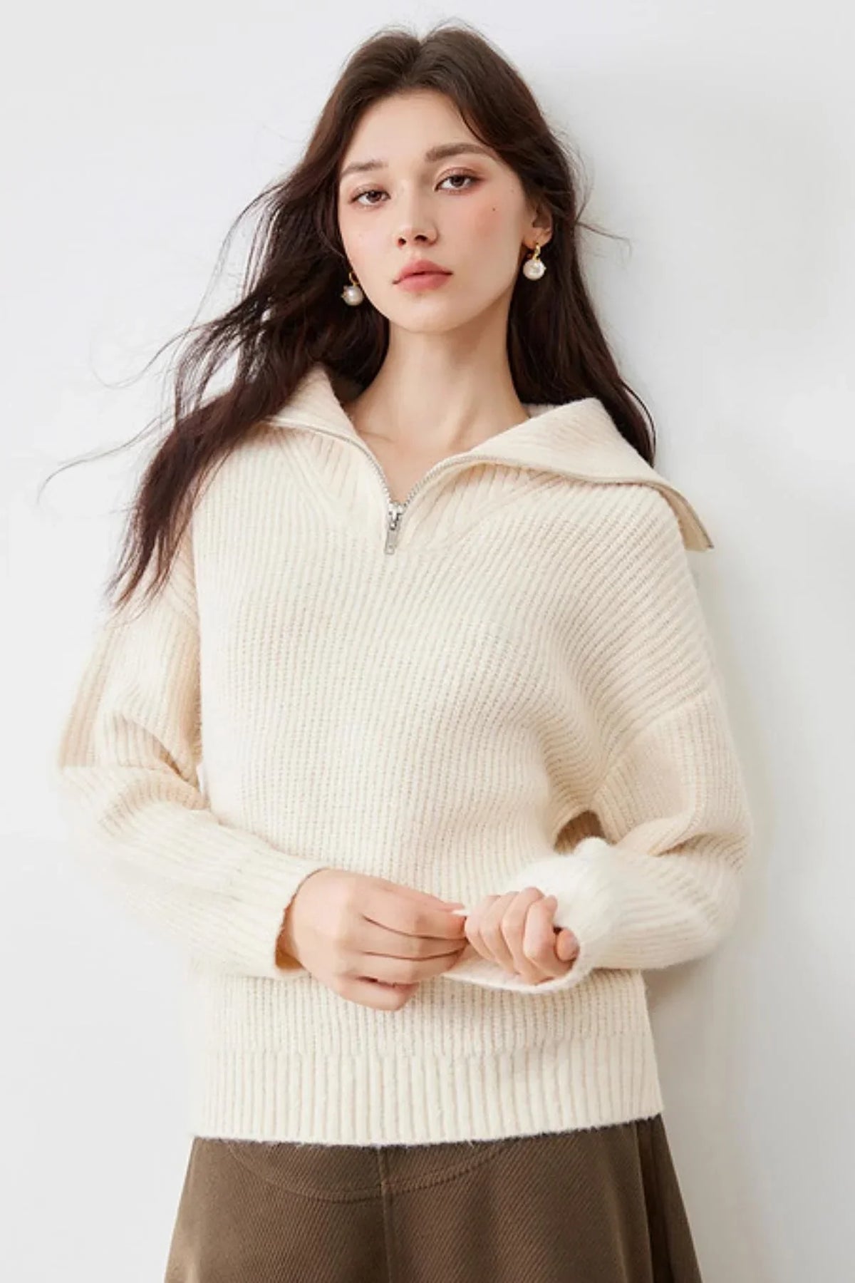 Casual Half-Zip Lapel Knitted Sweater