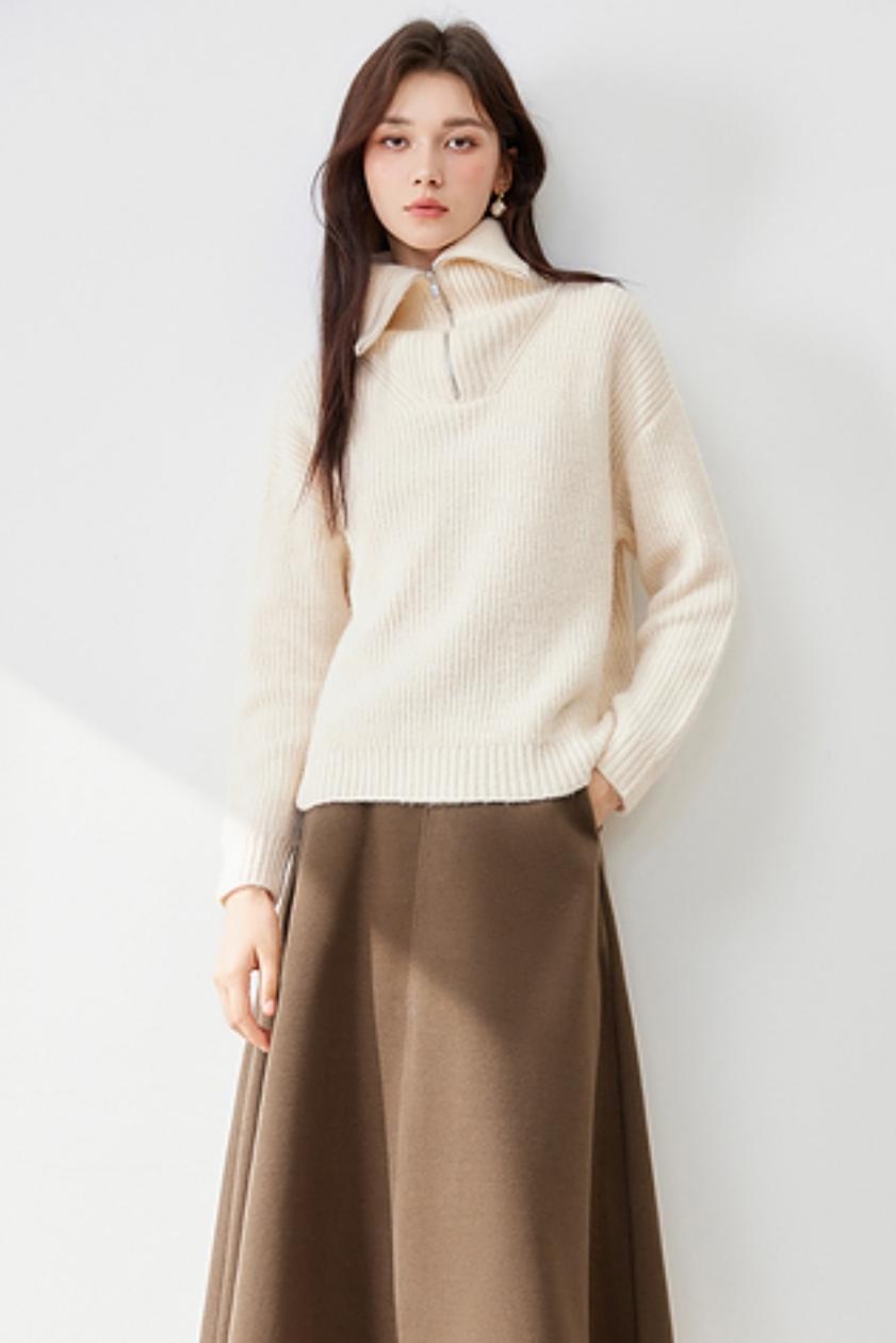 Casual Half-Zip Lapel Knitted Sweater