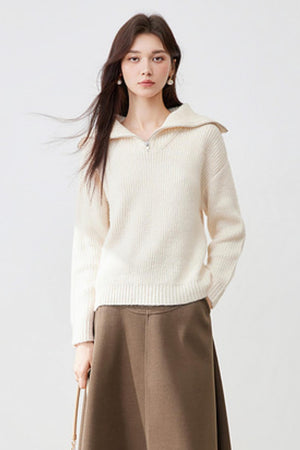 Casual Half-Zip Lapel Knitted Sweater