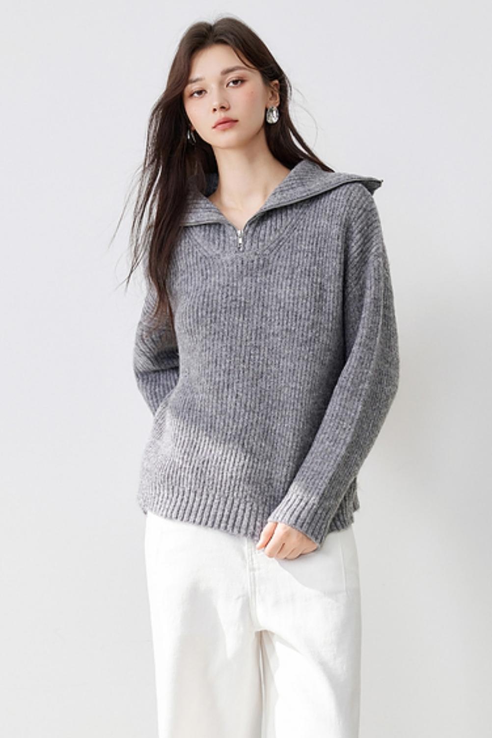 Casual Half-Zip Lapel Knitted Sweater
