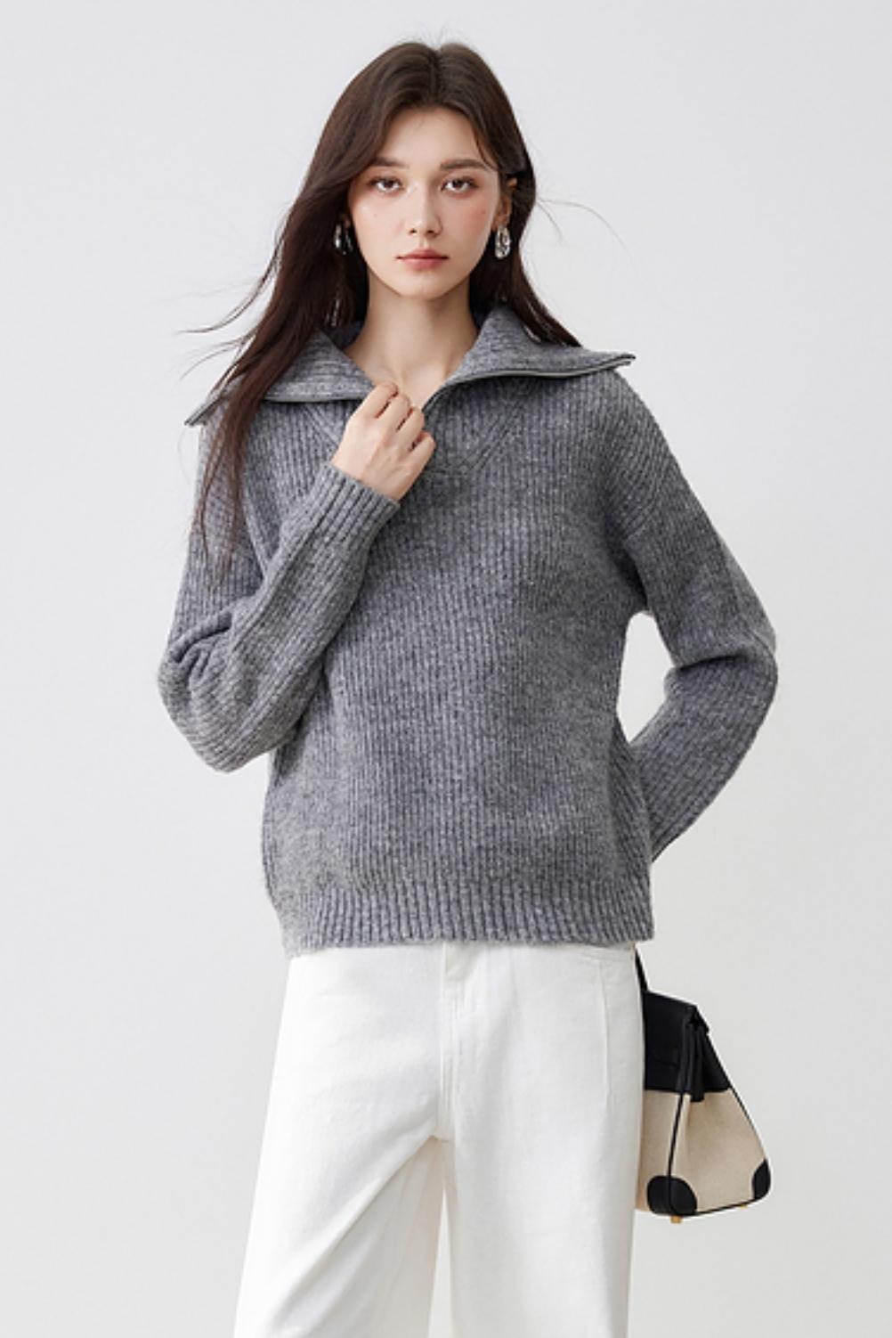 Casual Half-Zip Lapel Knitted Sweater