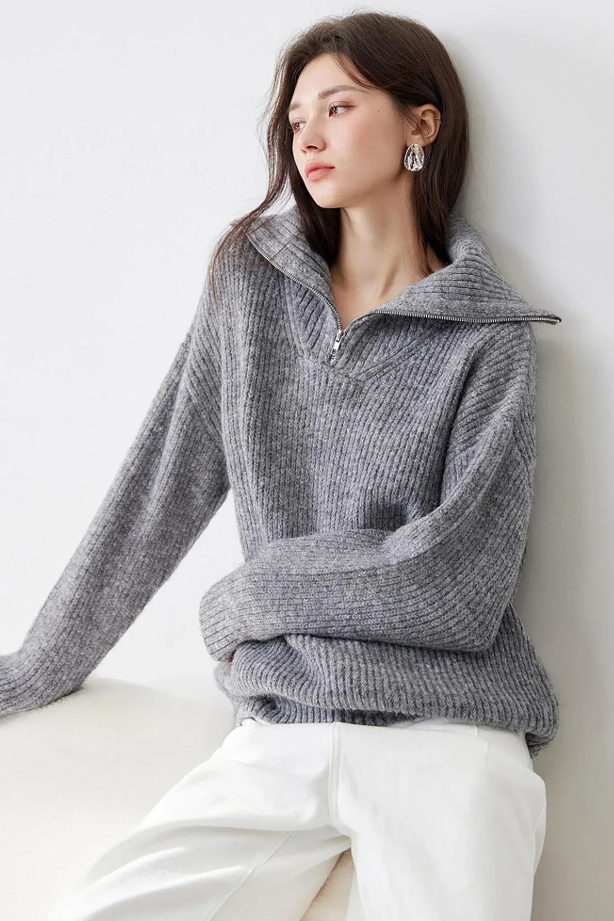Casual Half-Zip Lapel Knitted Sweater