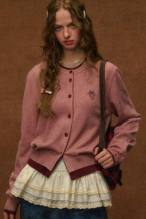 Casual Knit Embroidered Cardigan