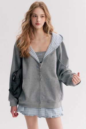 Casual Plaid Hooded Sweatshirt Suspender Skirt Set-Up