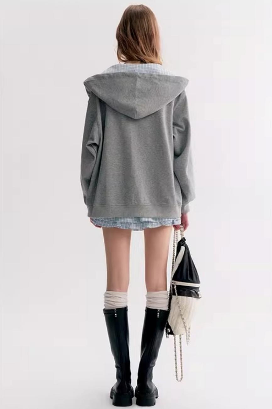 Casual Plaid Hooded Sweatshirt Suspender Skirt Set-Up