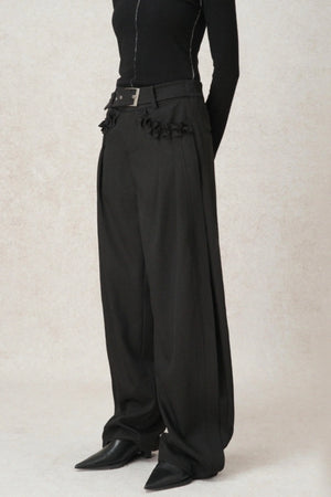 Casual Pleated Wide-Leg Suit Pants