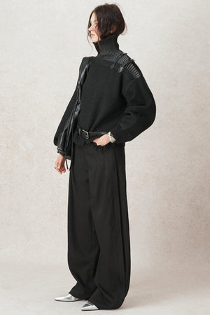Casual Pleated Wide-Leg Suit Pants