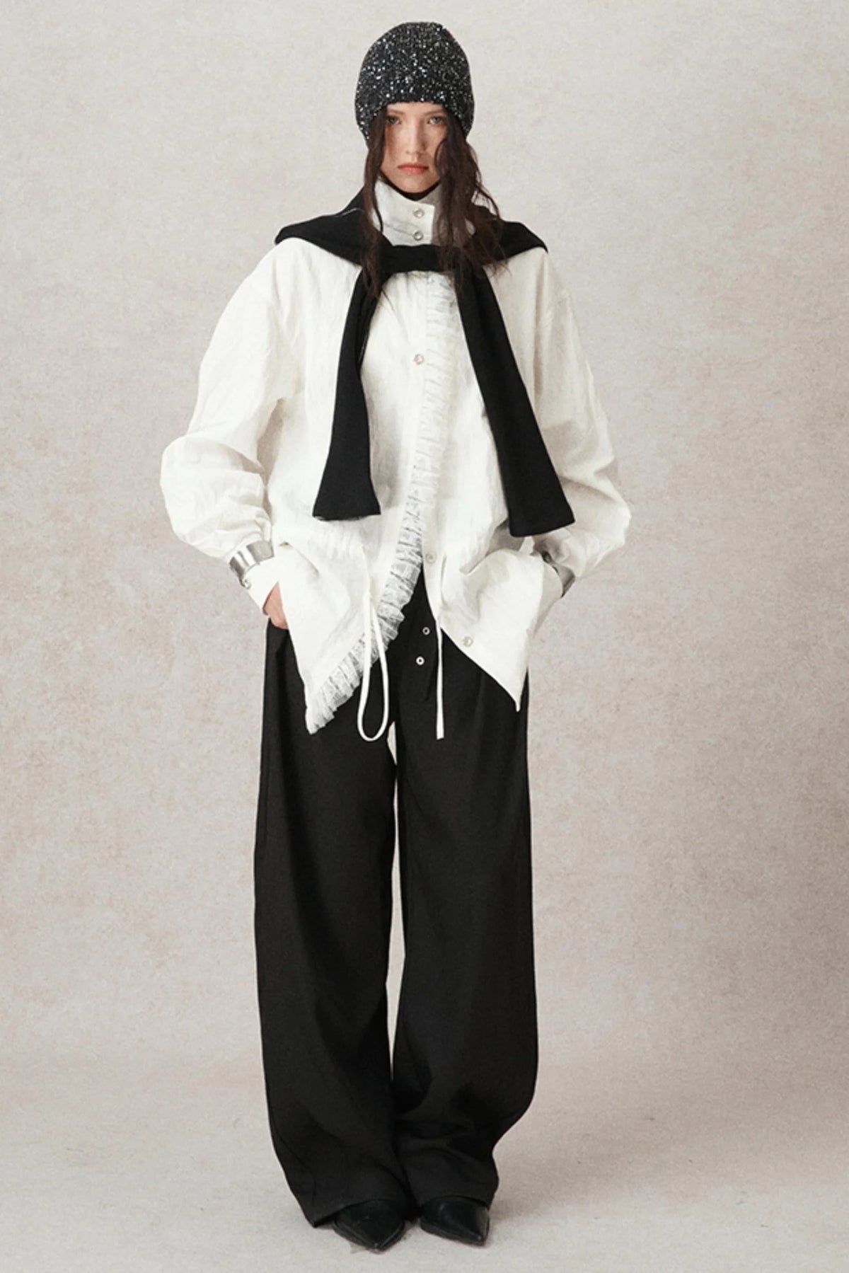 Casual Pleated Wide-Leg Suit Pants