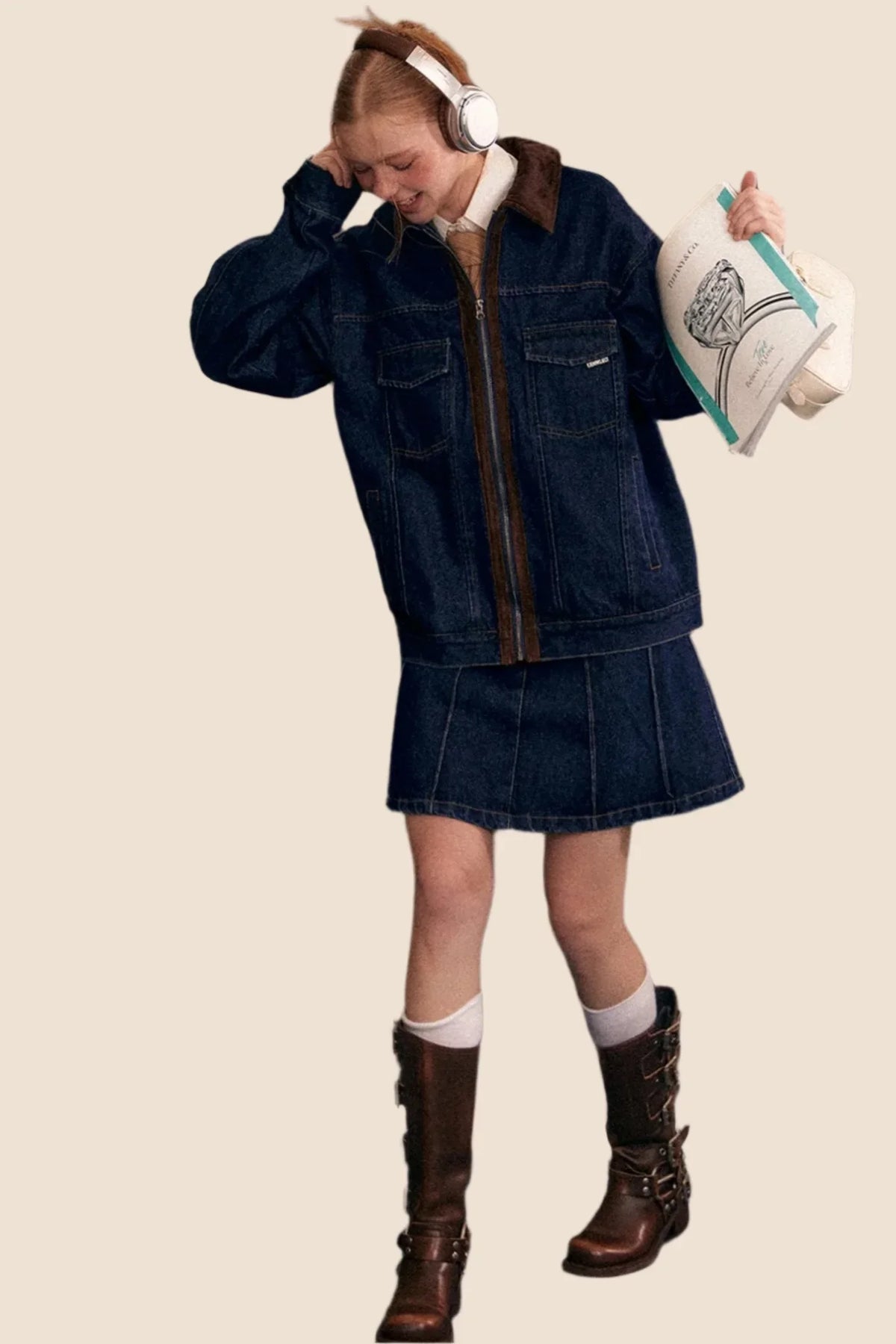 Casual Stitched Denim Jacket And Skirt Set-Up