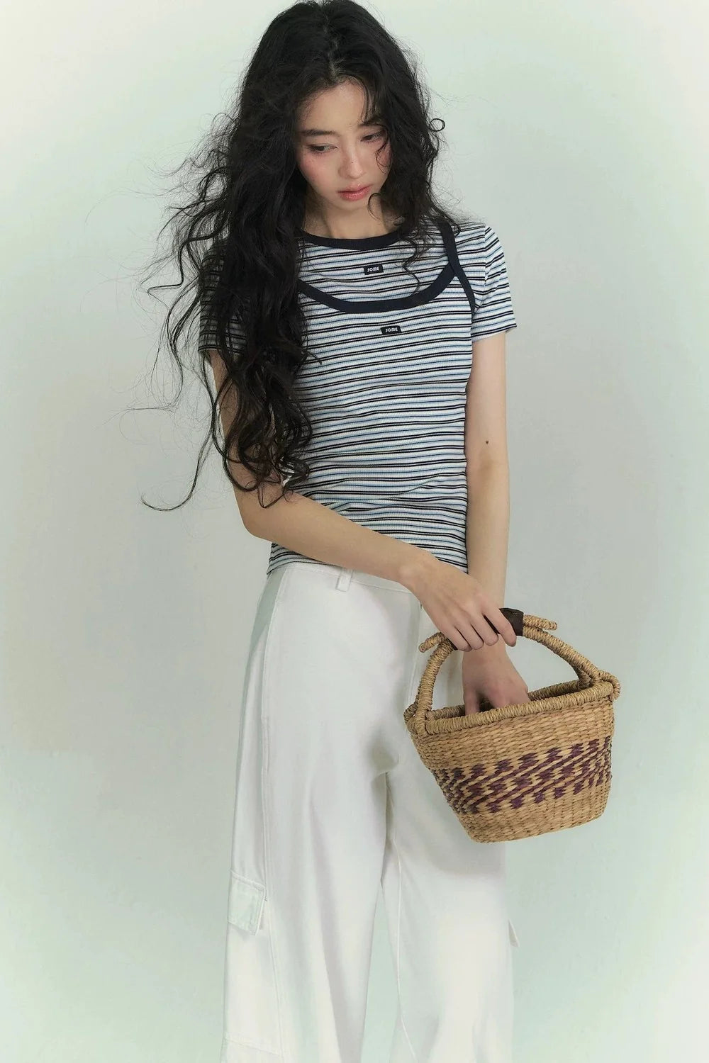 Casual Striped T-Shirt Suspender Set