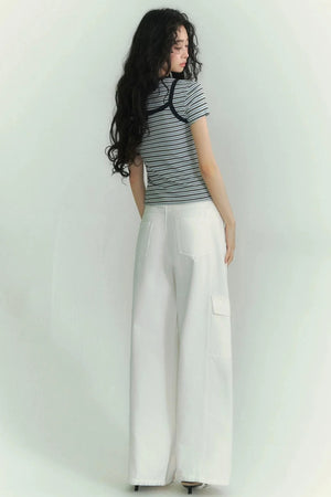 Casual Striped T-Shirt Suspender Set