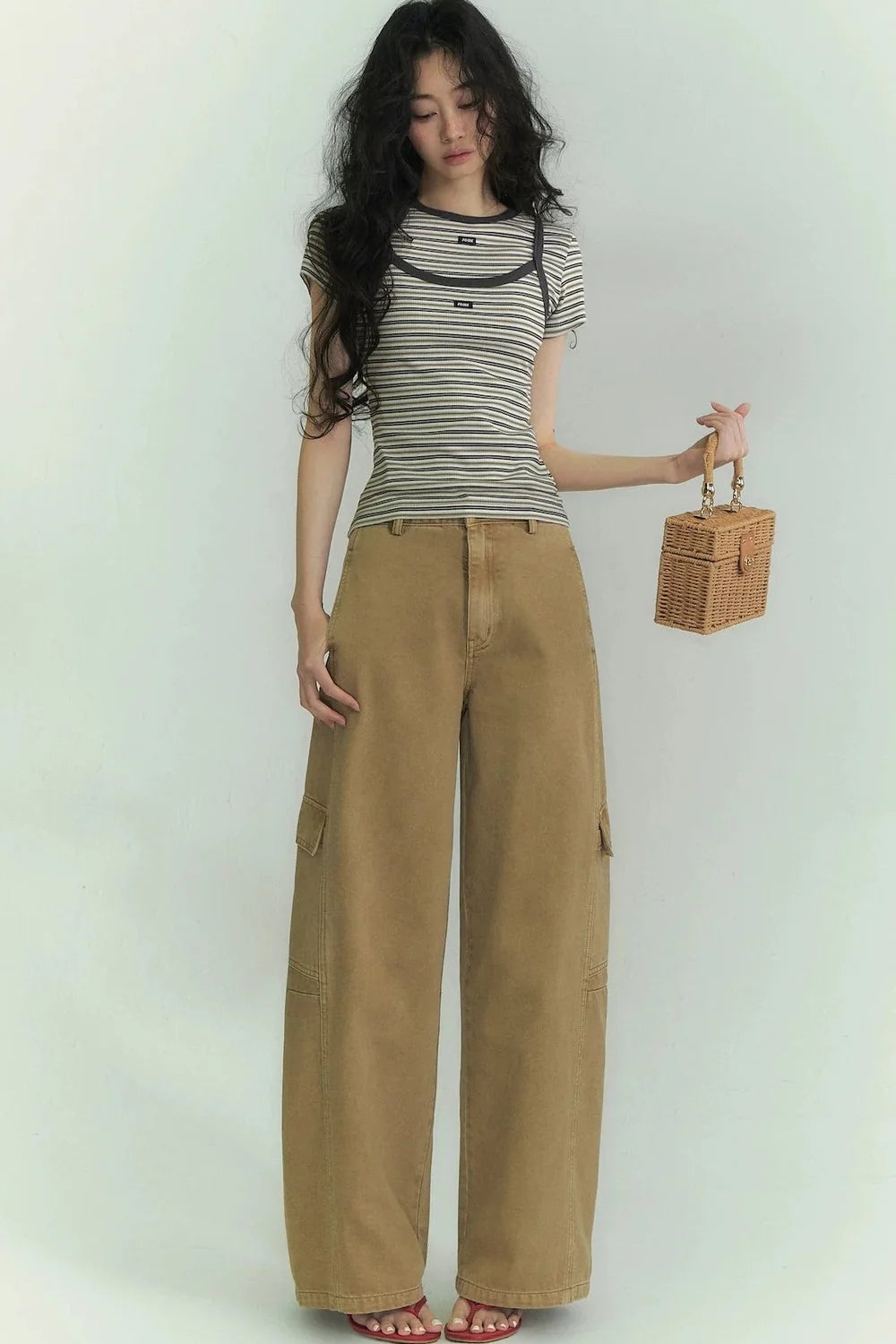 Casual Striped T-Shirt Suspender Set