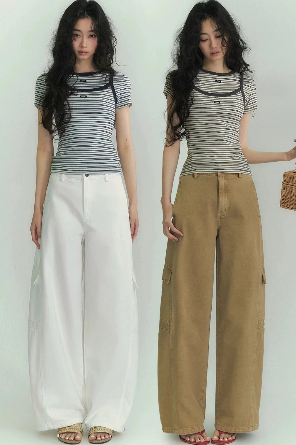 Casual Striped T-Shirt Suspender Set