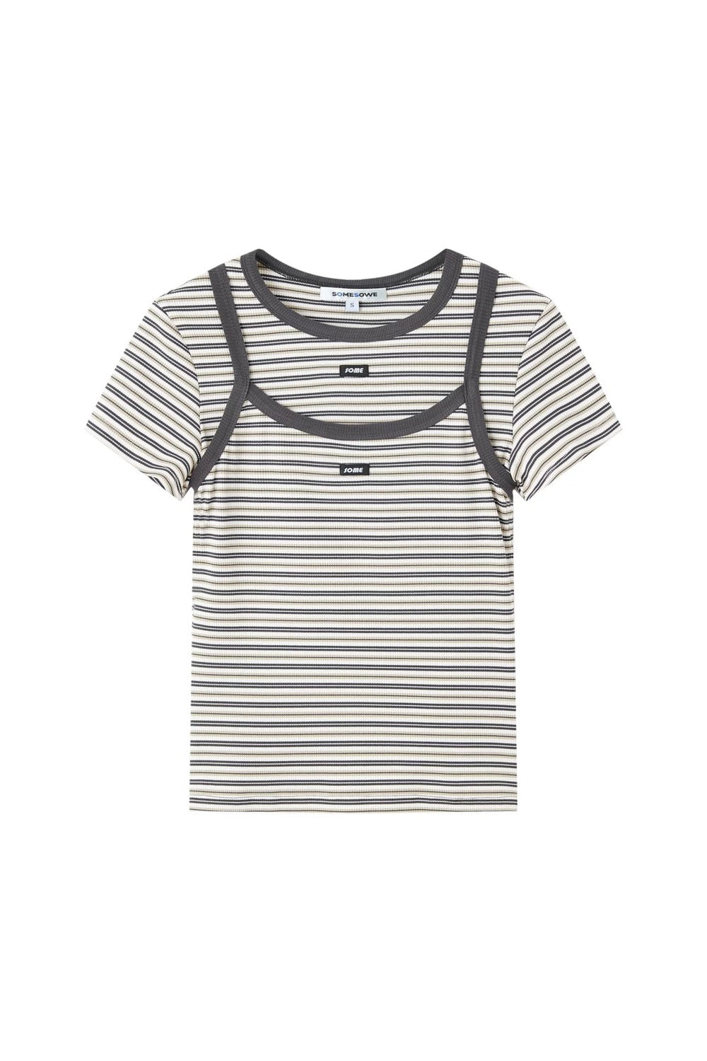 Casual Striped T-Shirt Suspender Set