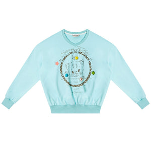 Cat Print Drawstring Loose Sweatshirt