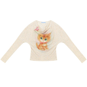 Cat Print Long Sleeve Blouse