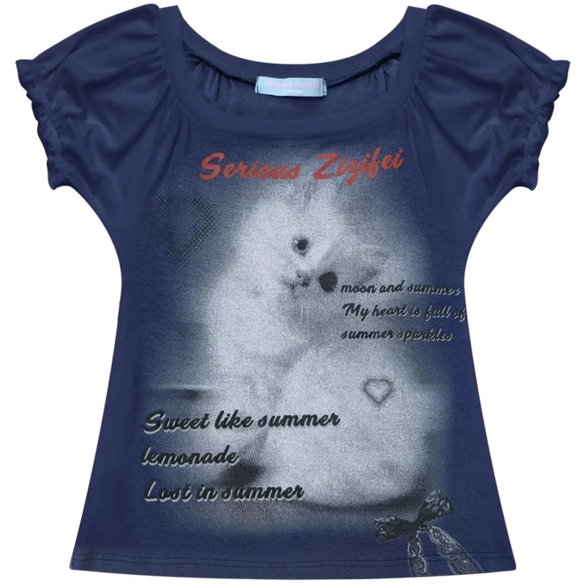 Cat Print Puff Sleeve Short Sleeve T-Shirt