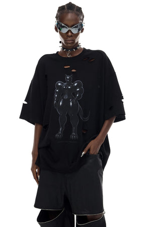 Cat Print Waist Black T-Shirt