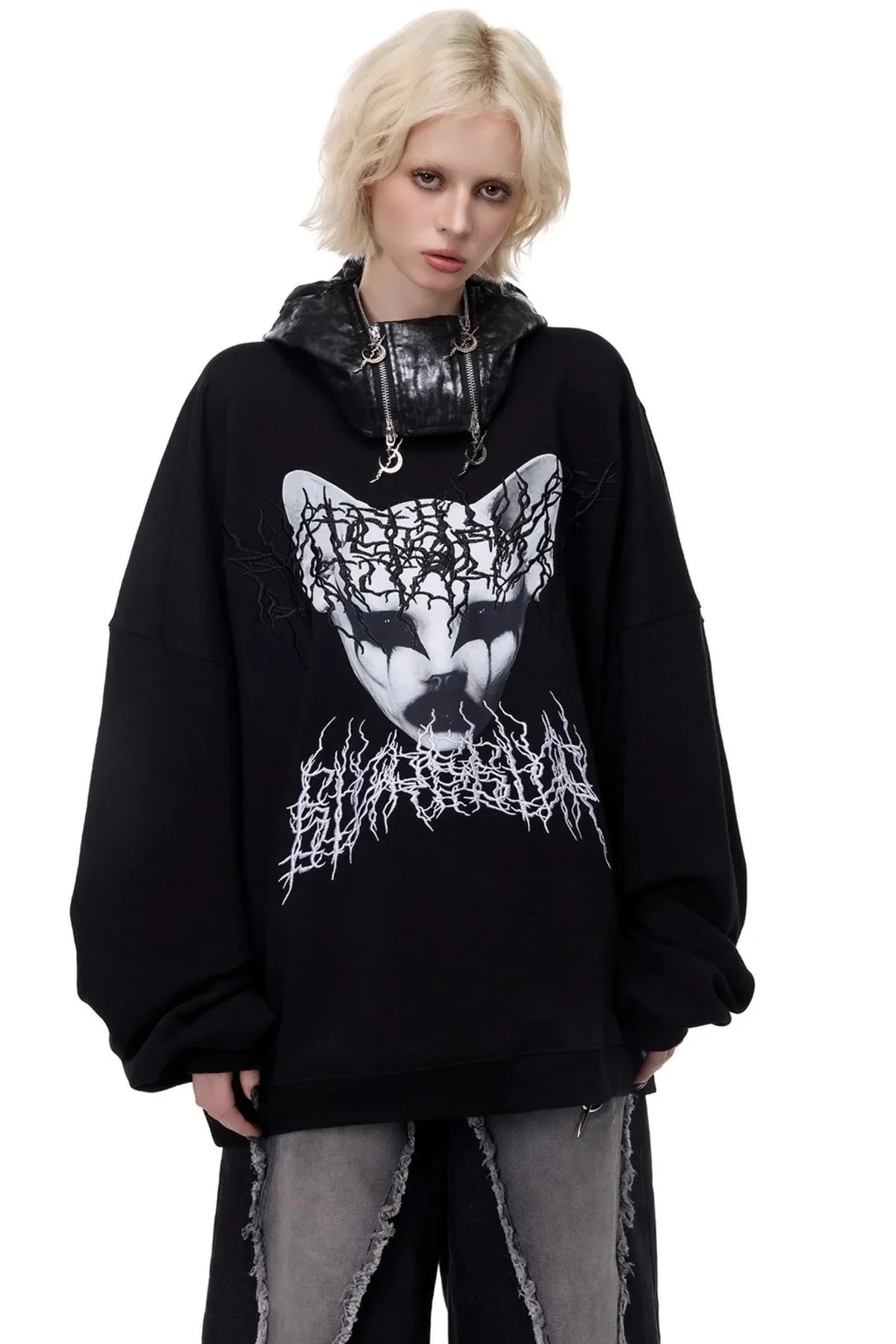 Cat Star Embroidery Sweatshirt