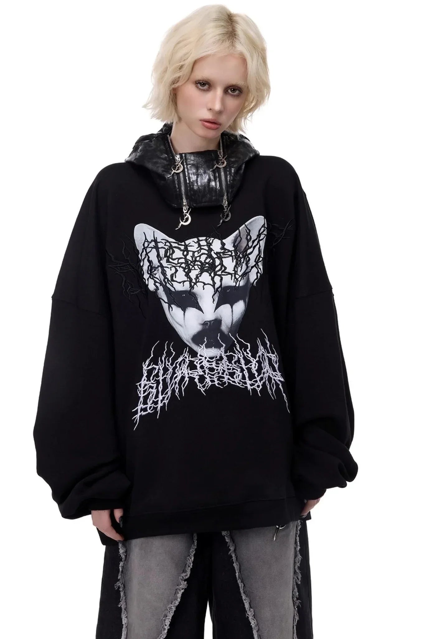 Cat Star Embroidery Sweatshirt