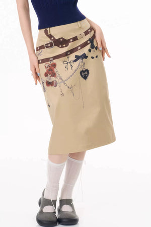 Chain Bear Khaki Skirt