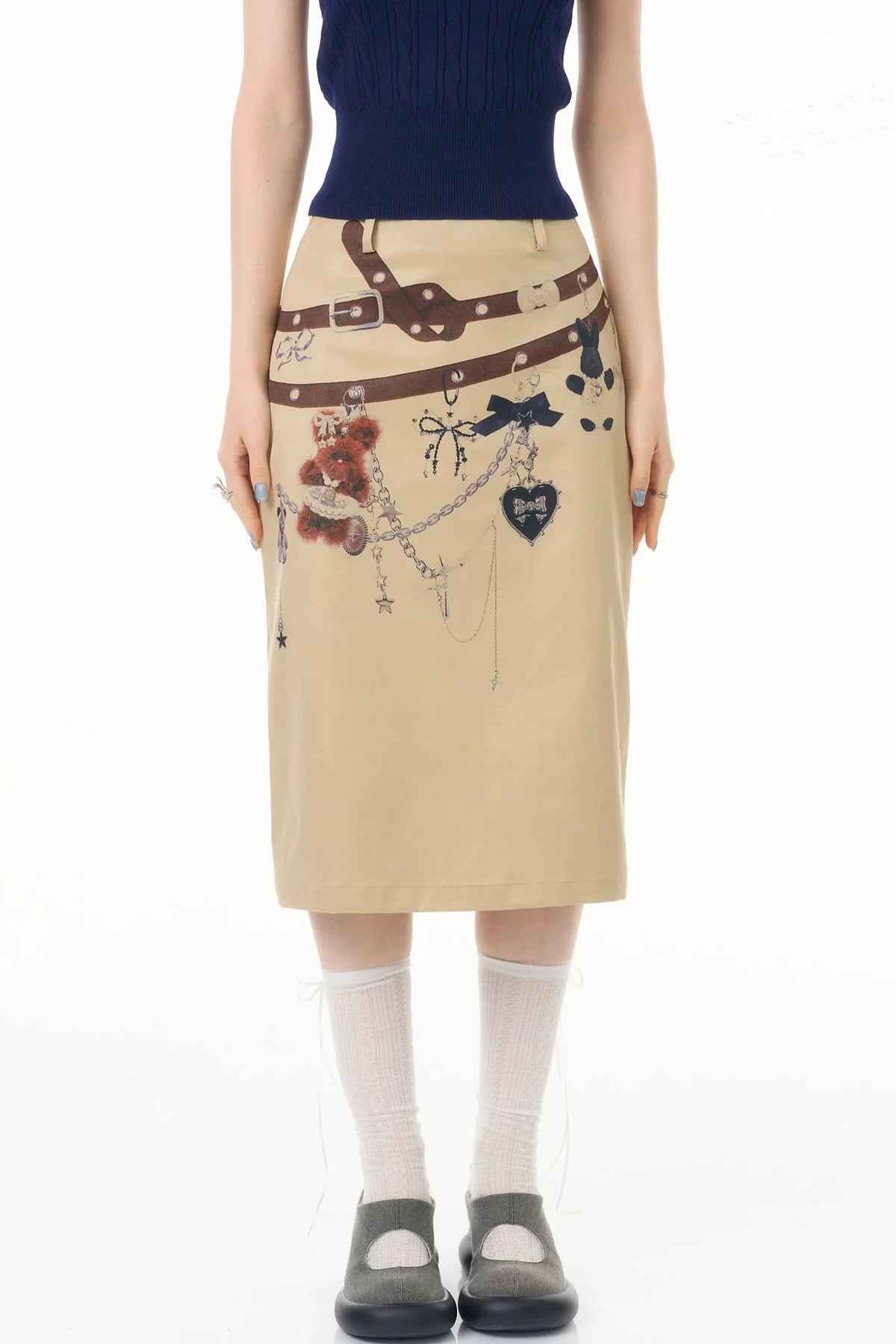 Chain Bear Khaki Skirt