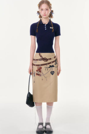Chain Bear Khaki Skirt