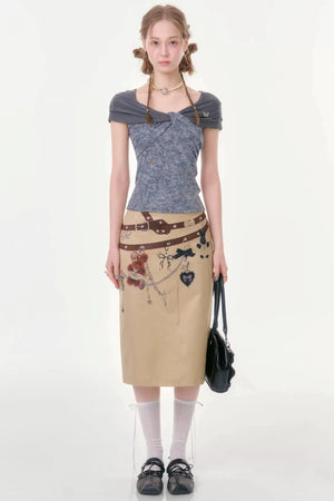 Chain Bear Khaki Skirt