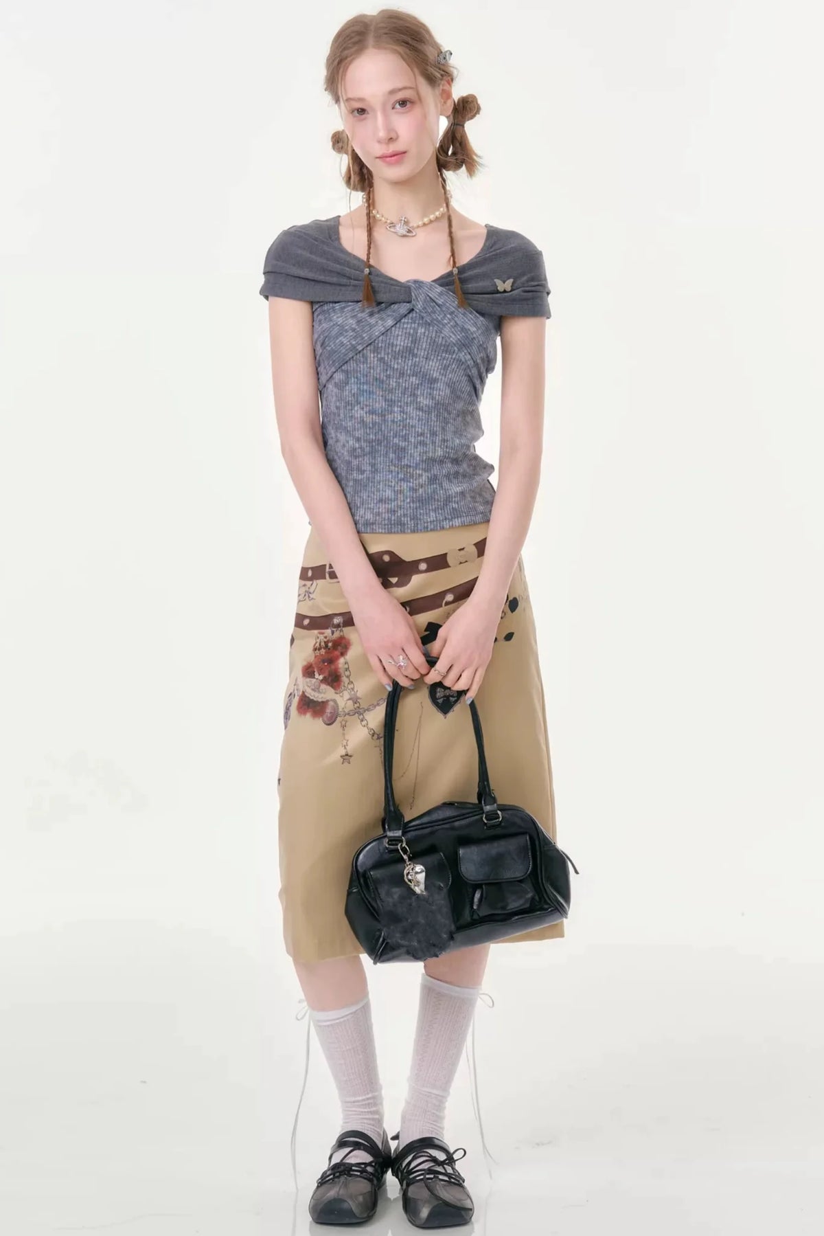 Chain Bear Khaki Skirt