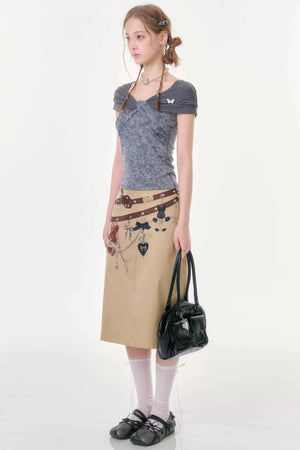 Chain Bear Khaki Skirt