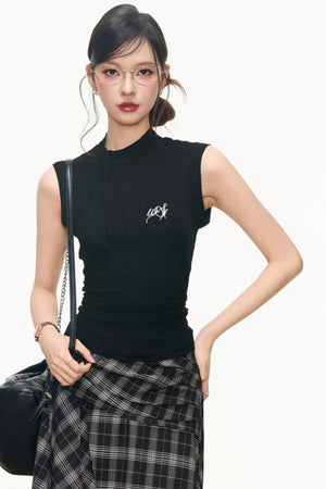 Charm Checkered Skirt & Bow-Knit Set-Up