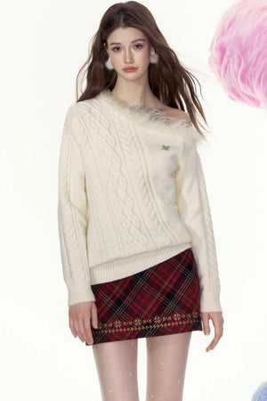Check Embroidered Short Skirt