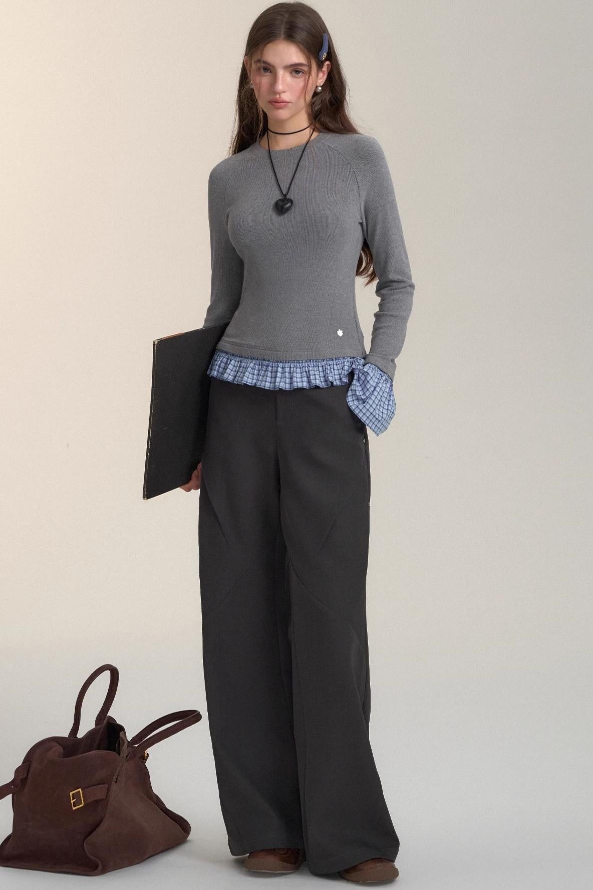 Check-Panelled Long-Sleeve Top