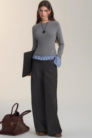 Check-Panelled Long-Sleeve Top